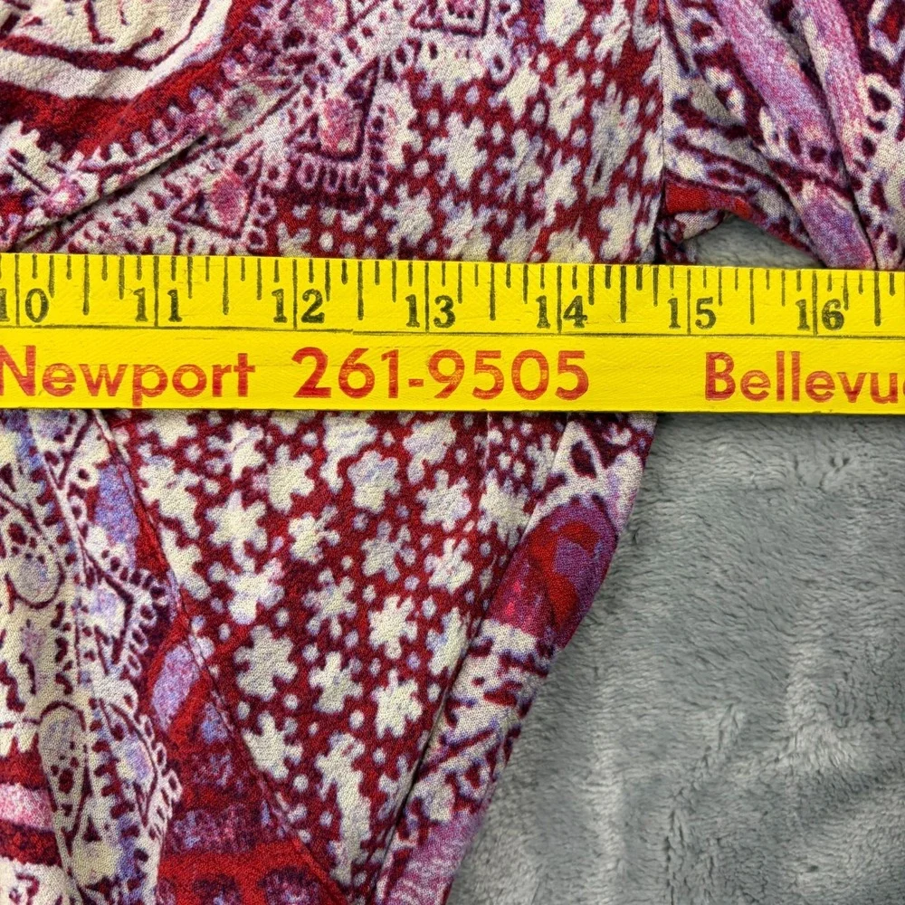 Free People Red Pink Hippie Boho Pattern V Neck Blouse Size Small